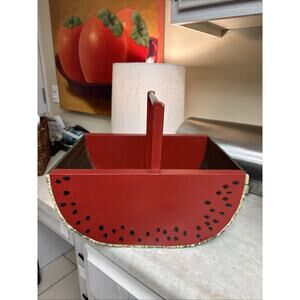 Vintage Wood Watermelon Basket • Folk Art Handcrafted Tote • Signed Boni ’90